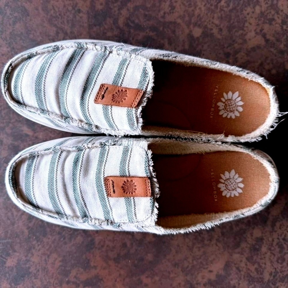 Yellow Box Otley Womens 7.5 Striped Mule Sneakers Frayed Slip On Shoes